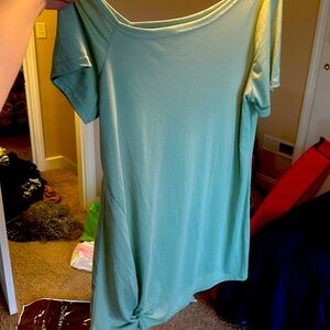 Sage green off the shoulder mini t-shirt dress